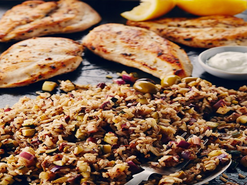 Slate Grilled Chicken and Lemon Olive Rice Recipe