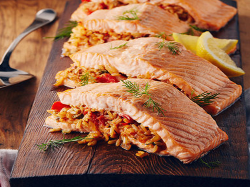 Cedar-Planked Salmon with Brown Rice