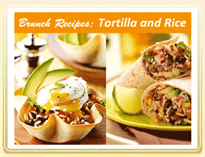 Brunch Meals Four Recipes with Tortilla and Rice