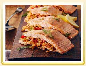 Cedar-Planked Salmon with Brown Rice