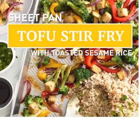 Sheet Pan Tofu Stir Fry with Toasted Sesame Rice Recipe 