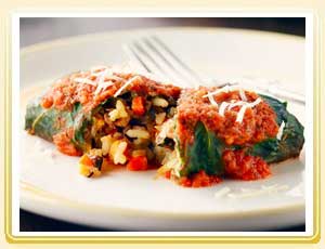 Swiss Chard, Lentil and Rice Dolmades with Tomato Dill Sauce